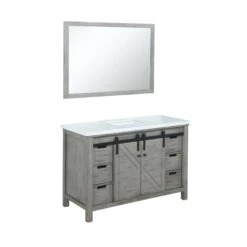 Lexora Marsyas 48" Ash Grey Single Vanity, White Quartz Top, White Square Sink And 44" Mirror 20 Lexora Marsyas 48" Ash Grey Single Vanity, White Quartz Top, White Square Sink And 44" Mirror -Home And Outdoor LM342248SHCSM44 6