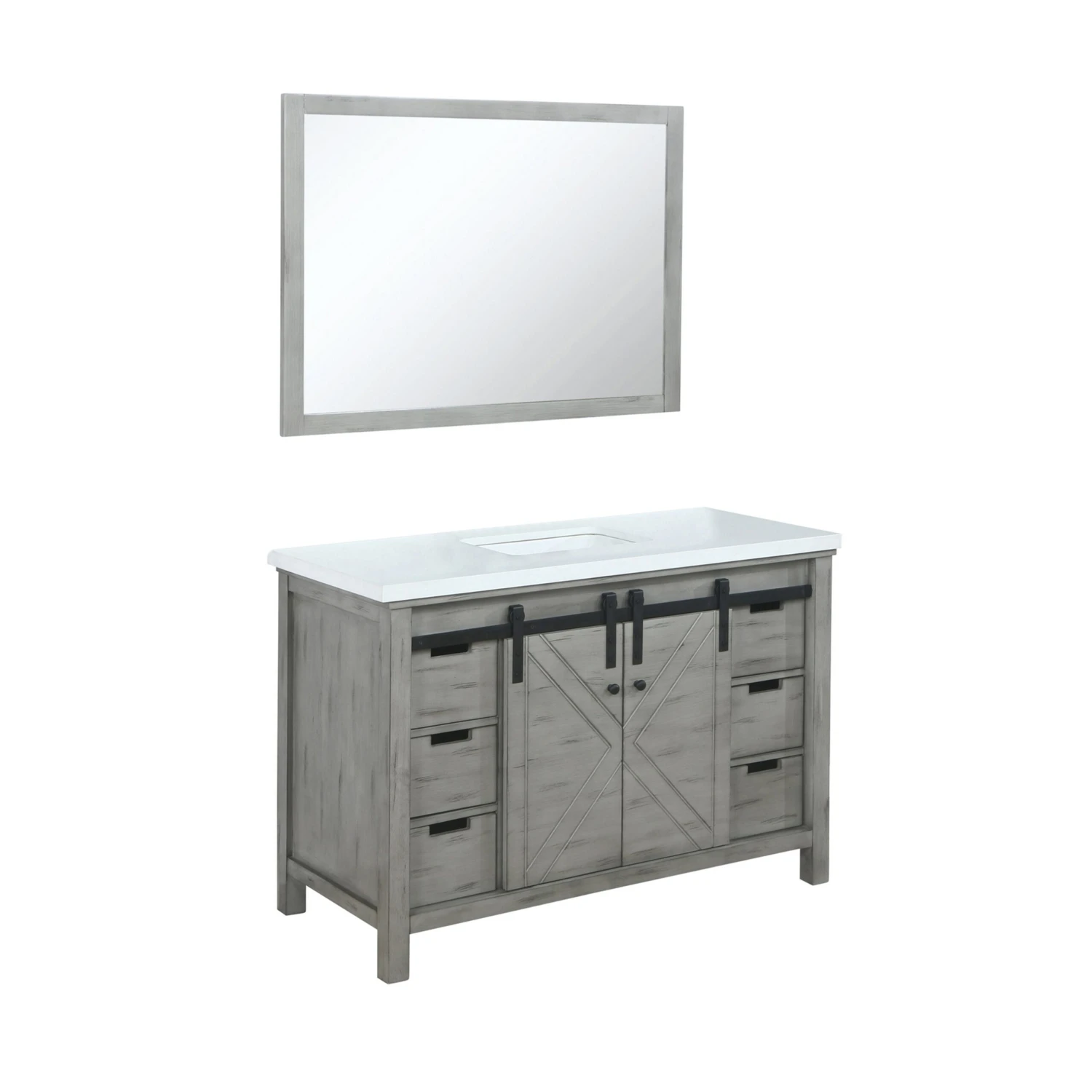 Lexora Marsyas 48" Ash Grey Single Vanity, White Quartz Top, White Square Sink And 44" Mirror 8 Lexora Marsyas 48" Ash Grey Single Vanity, White Quartz Top, White Square Sink And 44" Mirror - Image 6