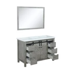 Lexora Marsyas 48" Ash Grey Single Vanity, White Quartz Top, White Square Sink And 44" Mirror 22 Lexora Marsyas 48" Ash Grey Single Vanity, White Quartz Top, White Square Sink And 44" Mirror -Home And Outdoor LM342248SHCSM44 8