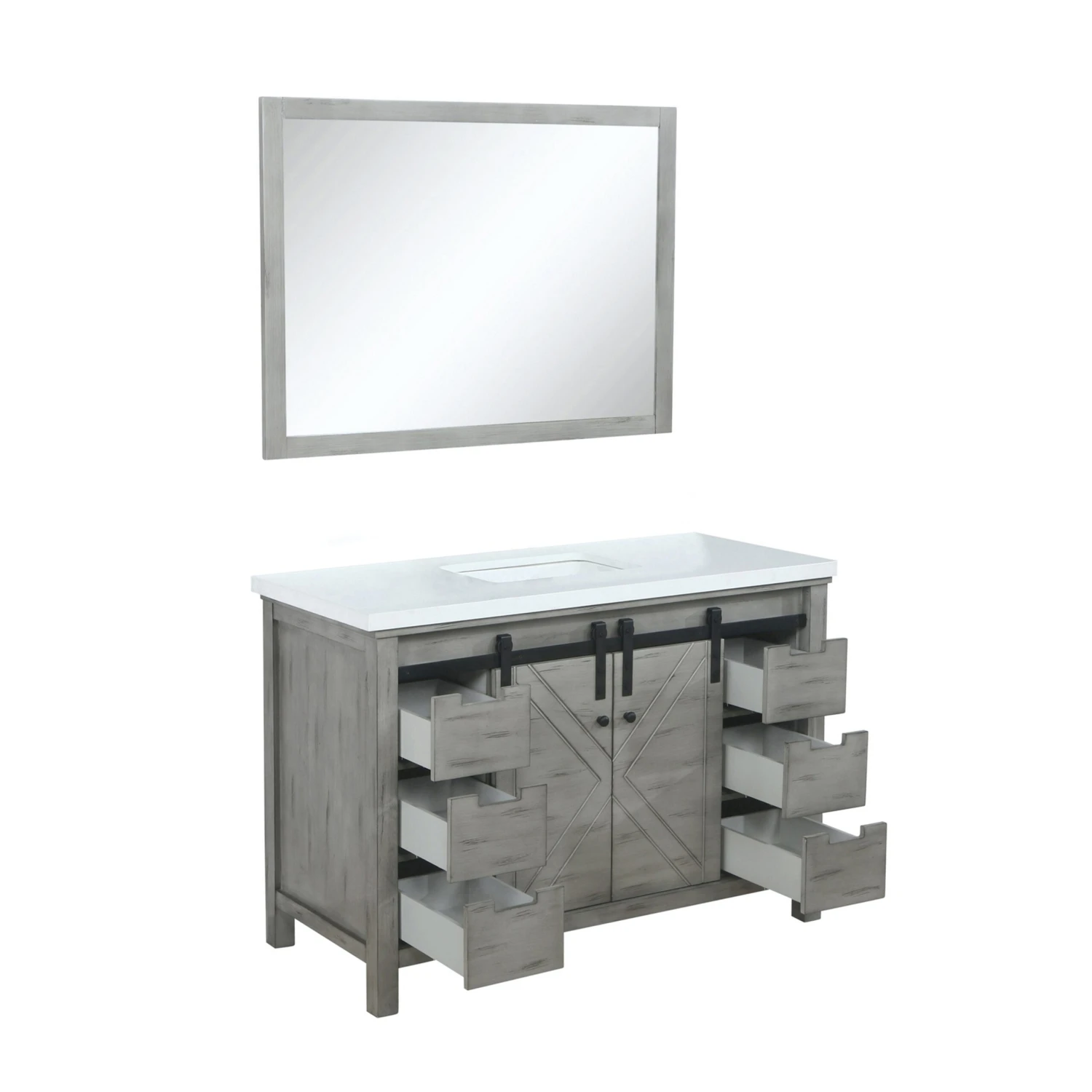 Lexora Marsyas 48" Ash Grey Single Vanity, White Quartz Top, White Square Sink And 44" Mirror 10 Lexora Marsyas 48" Ash Grey Single Vanity, White Quartz Top, White Square Sink And 44" Mirror - Image 8