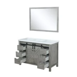 Lexora Marsyas 48" Ash Grey Single Vanity, White Quartz Top, White Square Sink And 44" Mirror 23 Lexora Marsyas 48" Ash Grey Single Vanity, White Quartz Top, White Square Sink And 44" Mirror -Home And Outdoor LM342248SHCSM44 9