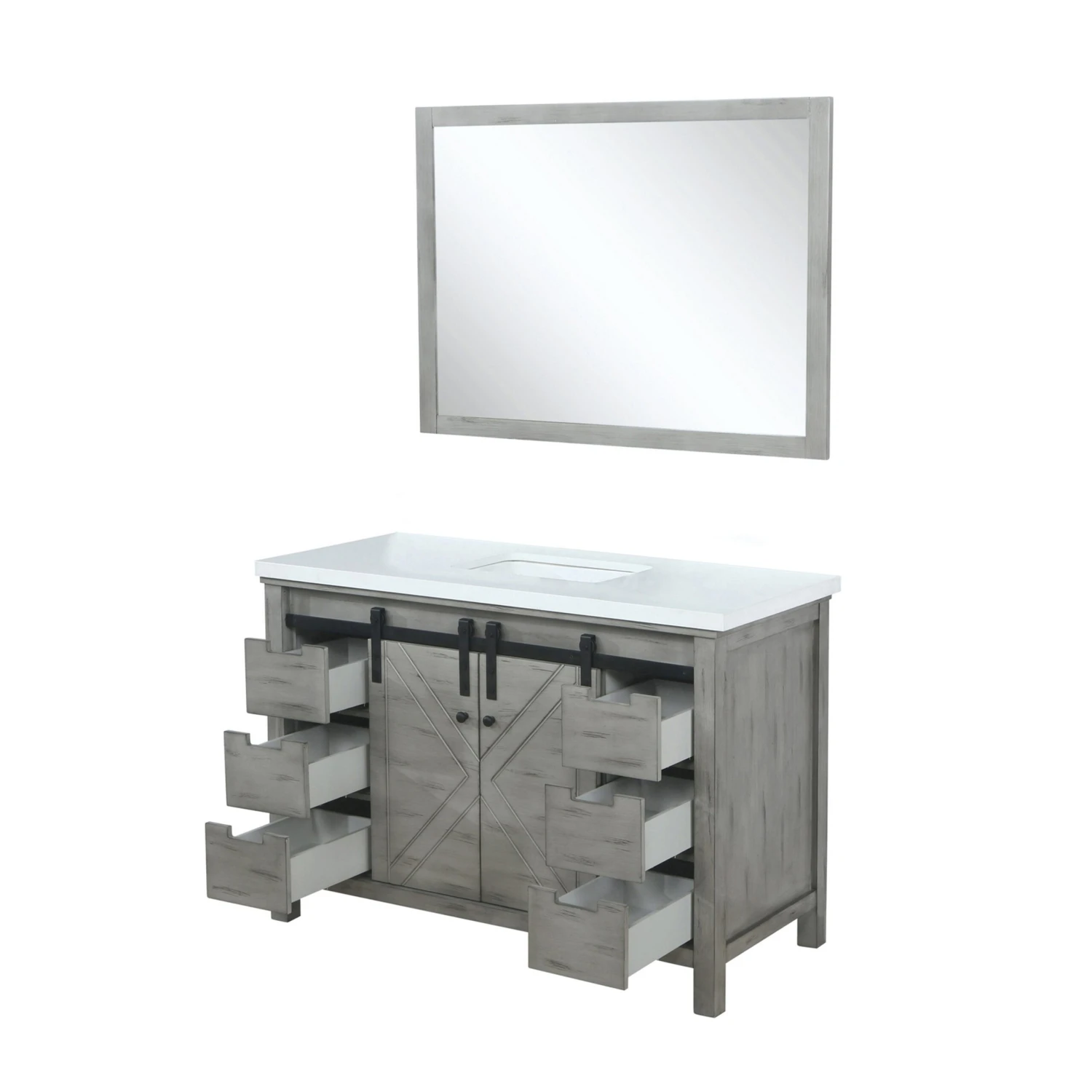 Lexora Marsyas 48" Ash Grey Single Vanity, White Quartz Top, White Square Sink And 44" Mirror 11 Lexora Marsyas 48" Ash Grey Single Vanity, White Quartz Top, White Square Sink And 44" Mirror - Image 9