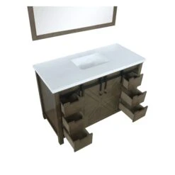 Lexora Marsyas 48" Rustic Brown Single Vanity, White Quartz Top, White Square Sink And 44" Mirror 24 Lexora Marsyas 48" Rustic Brown Single Vanity, White Quartz Top, White Square Sink And 44" Mirror -Home And Outdoor LM342248SKCSM44 10