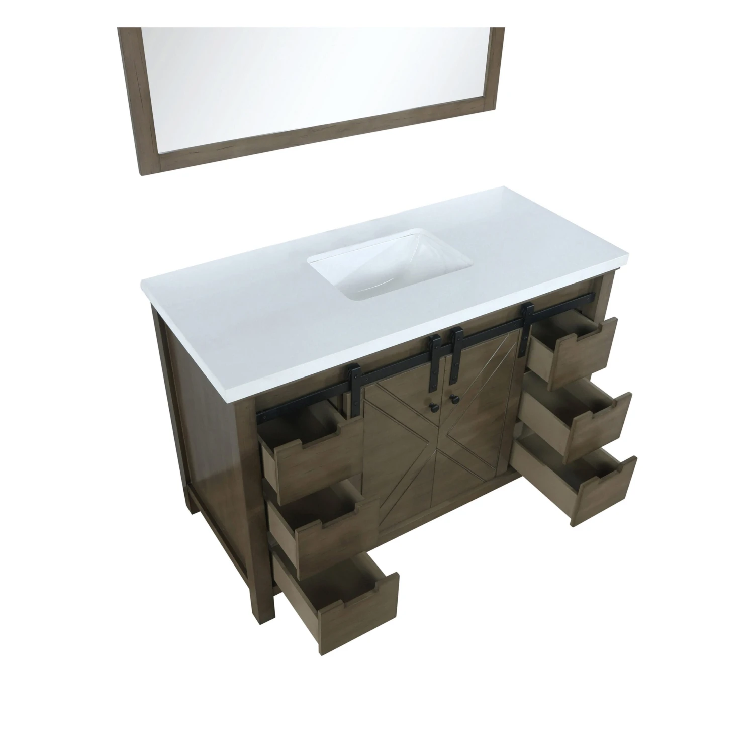 Lexora Marsyas 48" Rustic Brown Single Vanity, White Quartz Top, White Square Sink And 44" Mirror 12 Lexora Marsyas 48" Rustic Brown Single Vanity, White Quartz Top, White Square Sink And 44" Mirror - Image 10