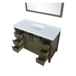 Lexora Marsyas 48" Rustic Brown Single Vanity, White Quartz Top, White Square Sink And 44" Mirror 25 Lexora Marsyas 48" Rustic Brown Single Vanity, White Quartz Top, White Square Sink And 44" Mirror -Home And Outdoor LM342248SKCSM44 11