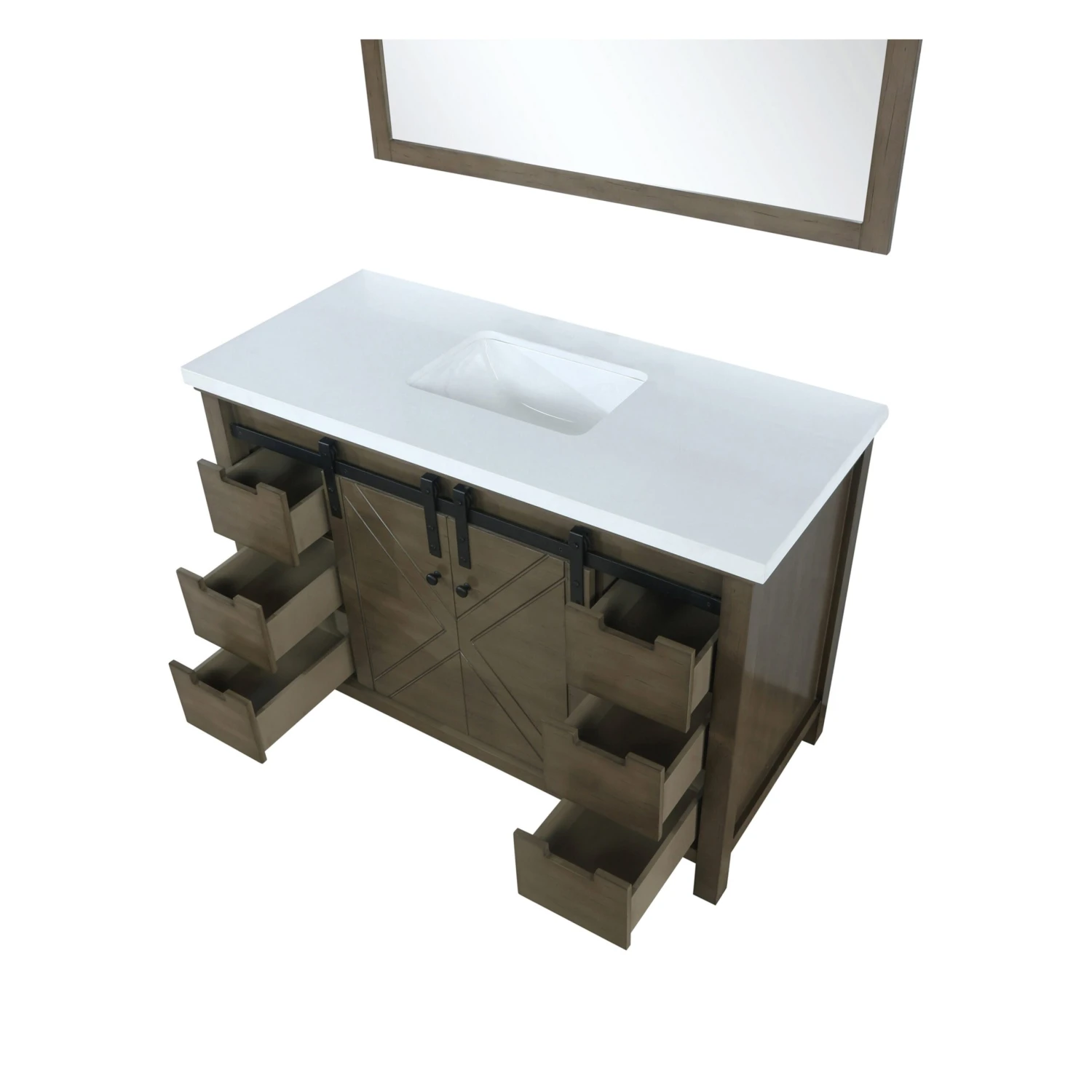 Lexora Marsyas 48" Rustic Brown Single Vanity, White Quartz Top, White Square Sink And 44" Mirror 13 Lexora Marsyas 48" Rustic Brown Single Vanity, White Quartz Top, White Square Sink And 44" Mirror - Image 11