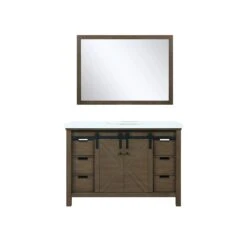 Lexora Marsyas 48" Rustic Brown Single Vanity, White Quartz Top, White Square Sink And 44" Mirror