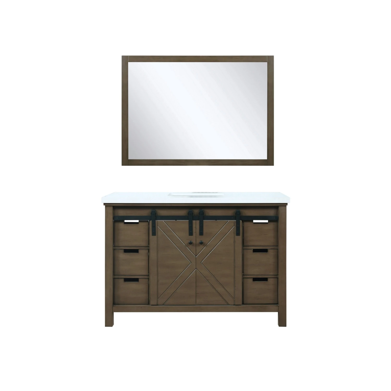 Lexora Marsyas 48" Rustic Brown Single Vanity, White Quartz Top, White Square Sink And 44" Mirror 3 Lexora Marsyas 48" Rustic Brown Single Vanity, White Quartz Top, White Square Sink And 44" Mirror