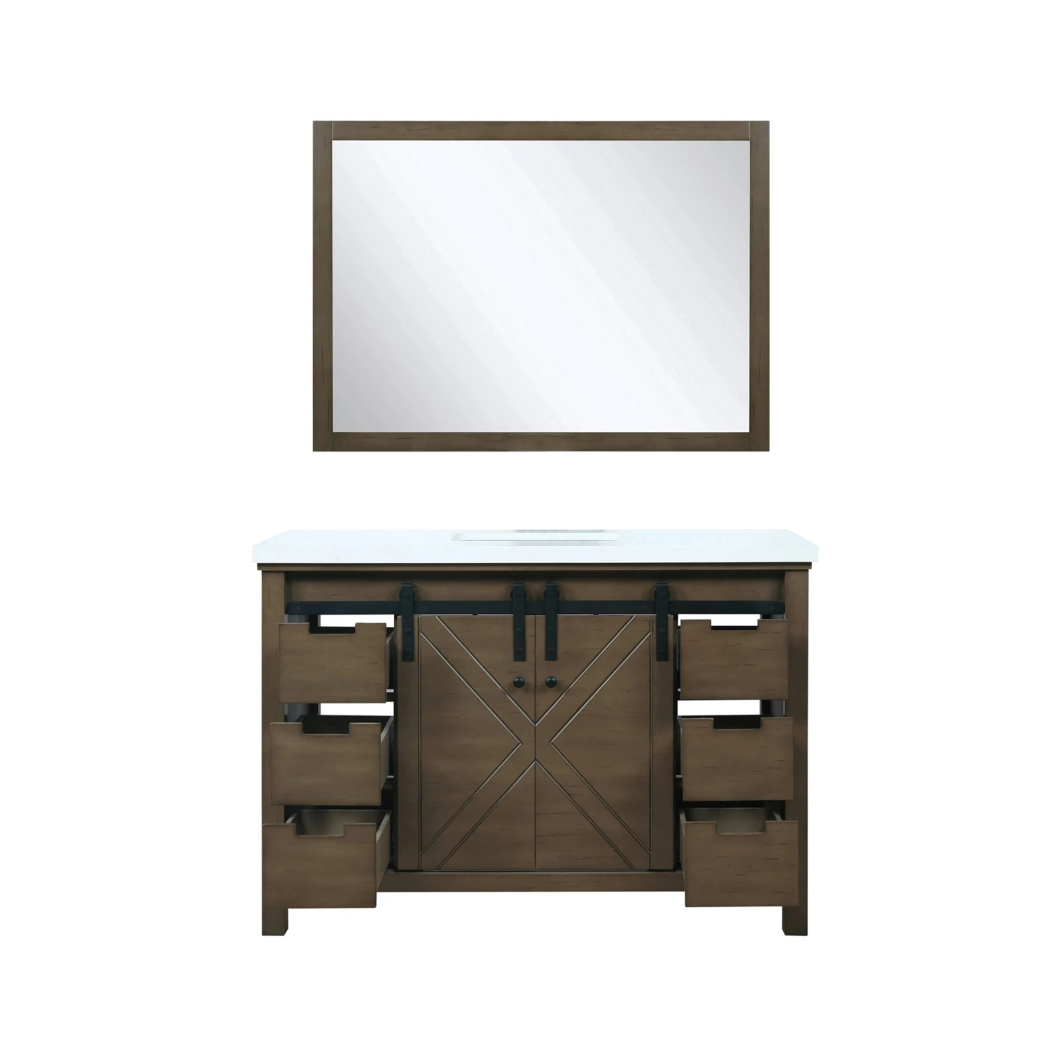 Lexora Marsyas 48" Rustic Brown Single Vanity, White Quartz Top, White Square Sink And 44" Mirror 6 Lexora Marsyas 48" Rustic Brown Single Vanity, White Quartz Top, White Square Sink And 44" Mirror - Image 4