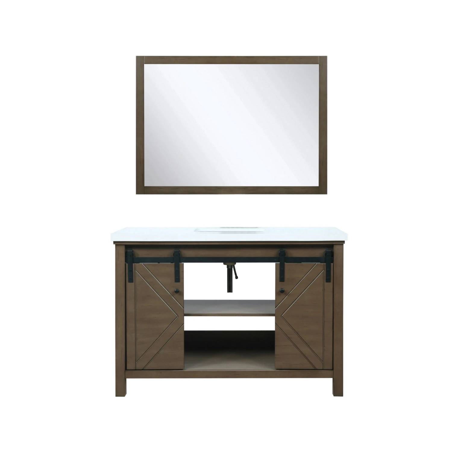Lexora Marsyas 48" Rustic Brown Single Vanity, White Quartz Top, White Square Sink And 44" Mirror 7 Lexora Marsyas 48" Rustic Brown Single Vanity, White Quartz Top, White Square Sink And 44" Mirror - Image 5