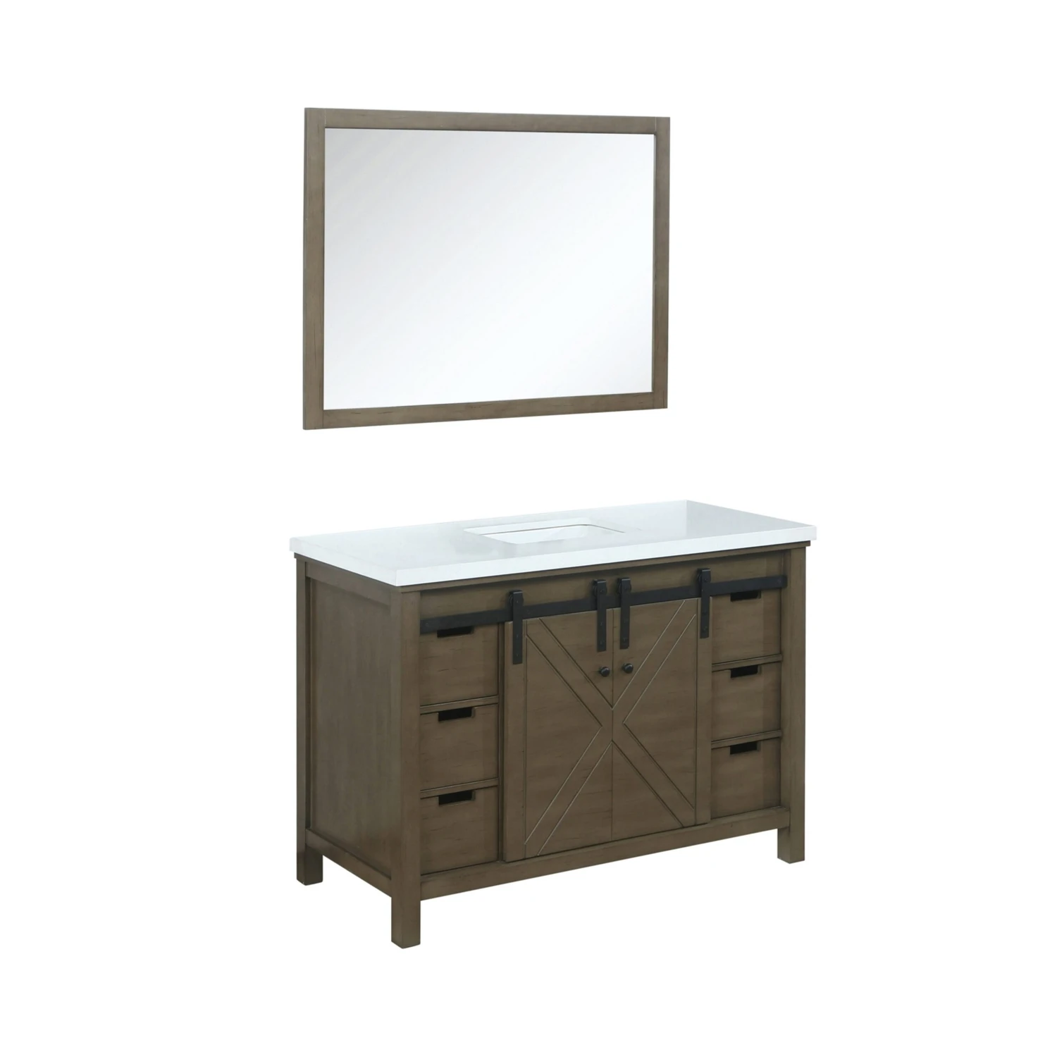 Lexora Marsyas 48" Rustic Brown Single Vanity, White Quartz Top, White Square Sink And 44" Mirror 8 Lexora Marsyas 48" Rustic Brown Single Vanity, White Quartz Top, White Square Sink And 44" Mirror - Image 6