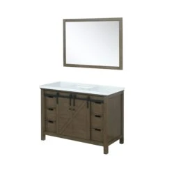Lexora Marsyas 48" Rustic Brown Single Vanity, White Quartz Top, White Square Sink And 44" Mirror 21 Lexora Marsyas 48" Rustic Brown Single Vanity, White Quartz Top, White Square Sink And 44" Mirror -Home And Outdoor LM342248SKCSM44 7
