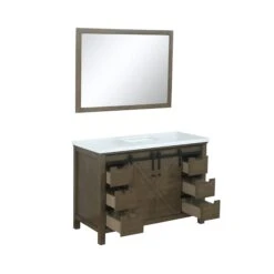 Lexora Marsyas 48" Rustic Brown Single Vanity, White Quartz Top, White Square Sink And 44" Mirror 22 Lexora Marsyas 48" Rustic Brown Single Vanity, White Quartz Top, White Square Sink And 44" Mirror -Home And Outdoor LM342248SKCSM44 8