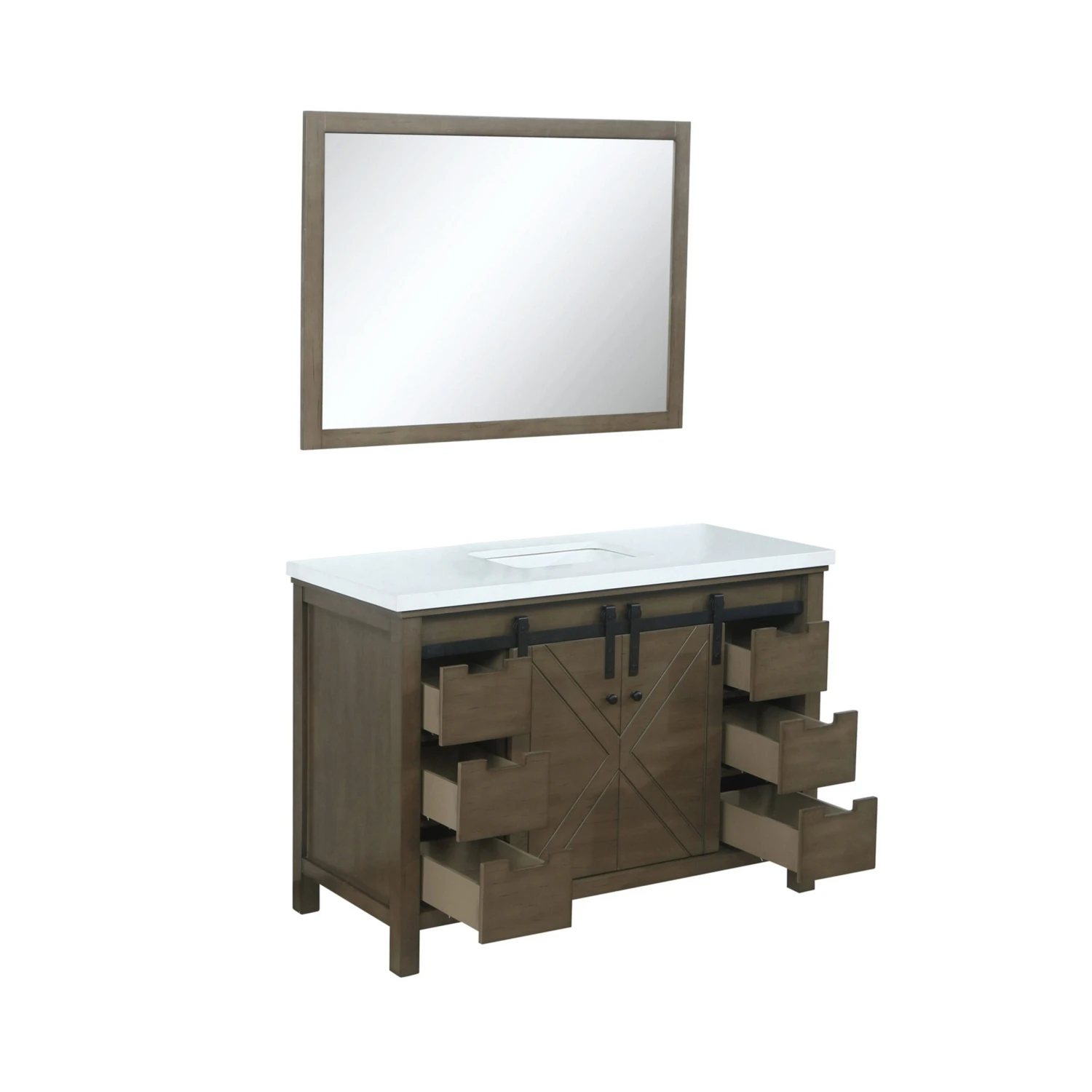 Lexora Marsyas 48" Rustic Brown Single Vanity, White Quartz Top, White Square Sink And 44" Mirror 10 Lexora Marsyas 48" Rustic Brown Single Vanity, White Quartz Top, White Square Sink And 44" Mirror - Image 8