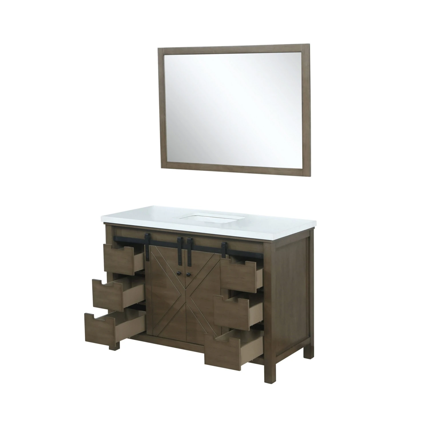 Lexora Marsyas 48" Rustic Brown Single Vanity, White Quartz Top, White Square Sink And 44" Mirror 11 Lexora Marsyas 48" Rustic Brown Single Vanity, White Quartz Top, White Square Sink And 44" Mirror - Image 9