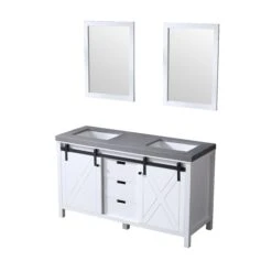 Lexora Marsyas 60" White Double Vanity, Grey Quartz Top, White Square Sinks And 24" Mirrors -Home And Outdoor LM342260DAASM24 11