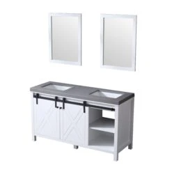 Lexora Marsyas 60" White Double Vanity, Grey Quartz Top, White Square Sinks And 24" Mirrors -Home And Outdoor LM342260DAASM24 13