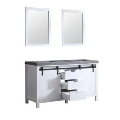Lexora Marsyas 60" White Double Vanity, Grey Quartz Top, White Square Sinks And 24" Mirrors -Home And Outdoor LM342260DAASM24 14