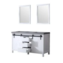Lexora Marsyas 60" White Double Vanity, Grey Quartz Top, White Square Sinks And 24" Mirrors -Home And Outdoor LM342260DAASM24 15