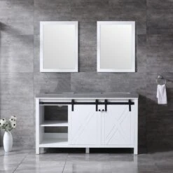 Lexora Marsyas 60" White Double Vanity, Grey Quartz Top, White Square Sinks And 24" Mirrors -Home And Outdoor LM342260DAASM24 2