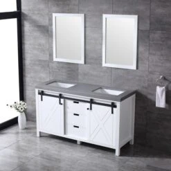 Lexora Marsyas 60" White Double Vanity, Grey Quartz Top, White Square Sinks And 24" Mirrors -Home And Outdoor LM342260DAASM24 4