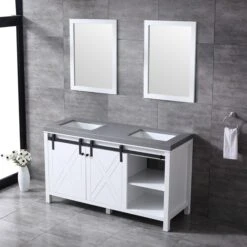 Lexora Marsyas 60" White Double Vanity, Grey Quartz Top, White Square Sinks And 24" Mirrors -Home And Outdoor LM342260DAASM24 5