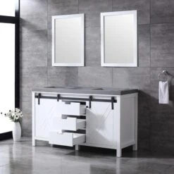 Lexora Marsyas 60" White Double Vanity, Grey Quartz Top, White Square Sinks And 24" Mirrors -Home And Outdoor LM342260DAASM24 6