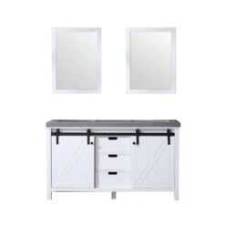 Lexora Marsyas 60" White Double Vanity, Grey Quartz Top, White Square Sinks And 24" Mirrors