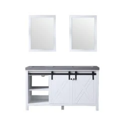 Lexora Marsyas 60" White Double Vanity, Grey Quartz Top, White Square Sinks And 24" Mirrors -Home And Outdoor LM342260DAASM24 8