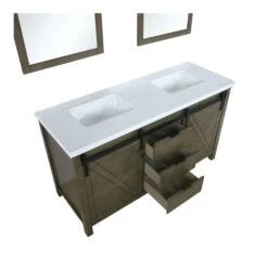 Lexora Marsyas 60"Rustic Brown Double Vanity, White Quartz Top, White Square Sinks And 24" Mirrors -- -Home And Outdoor LM342260DKCSM24 10