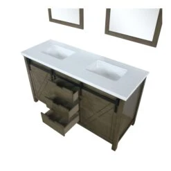 Lexora Marsyas 60"Rustic Brown Double Vanity, White Quartz Top, White Square Sinks And 24" Mirrors -- -Home And Outdoor LM342260DKCSM24 11