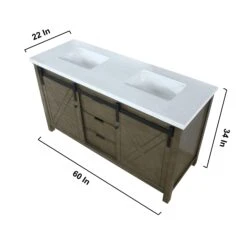 Lexora Marsyas 60"Rustic Brown Double Vanity, White Quartz Top, White Square Sinks And 24" Mirrors -- -Home And Outdoor LM342260DKCSM24 12