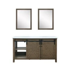 Lexora Marsyas 60"Rustic Brown Double Vanity, White Quartz Top, White Square Sinks And 24" Mirrors -- -Home And Outdoor LM342260DKCSM24 4