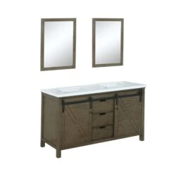 Lexora Marsyas 60"Rustic Brown Double Vanity, White Quartz Top, White Square Sinks And 24" Mirrors -- -Home And Outdoor LM342260DKCSM24 6