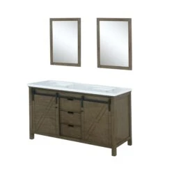 Lexora Marsyas 60"Rustic Brown Double Vanity, White Quartz Top, White Square Sinks And 24" Mirrors -- -Home And Outdoor LM342260DKCSM24 7