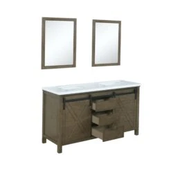Lexora Marsyas 60"Rustic Brown Double Vanity, White Quartz Top, White Square Sinks And 24" Mirrors -- -Home And Outdoor LM342260DKCSM24 8