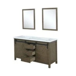 Lexora Marsyas 60"Rustic Brown Double Vanity, White Quartz Top, White Square Sinks And 24" Mirrors -- -Home And Outdoor LM342260DKCSM24 9