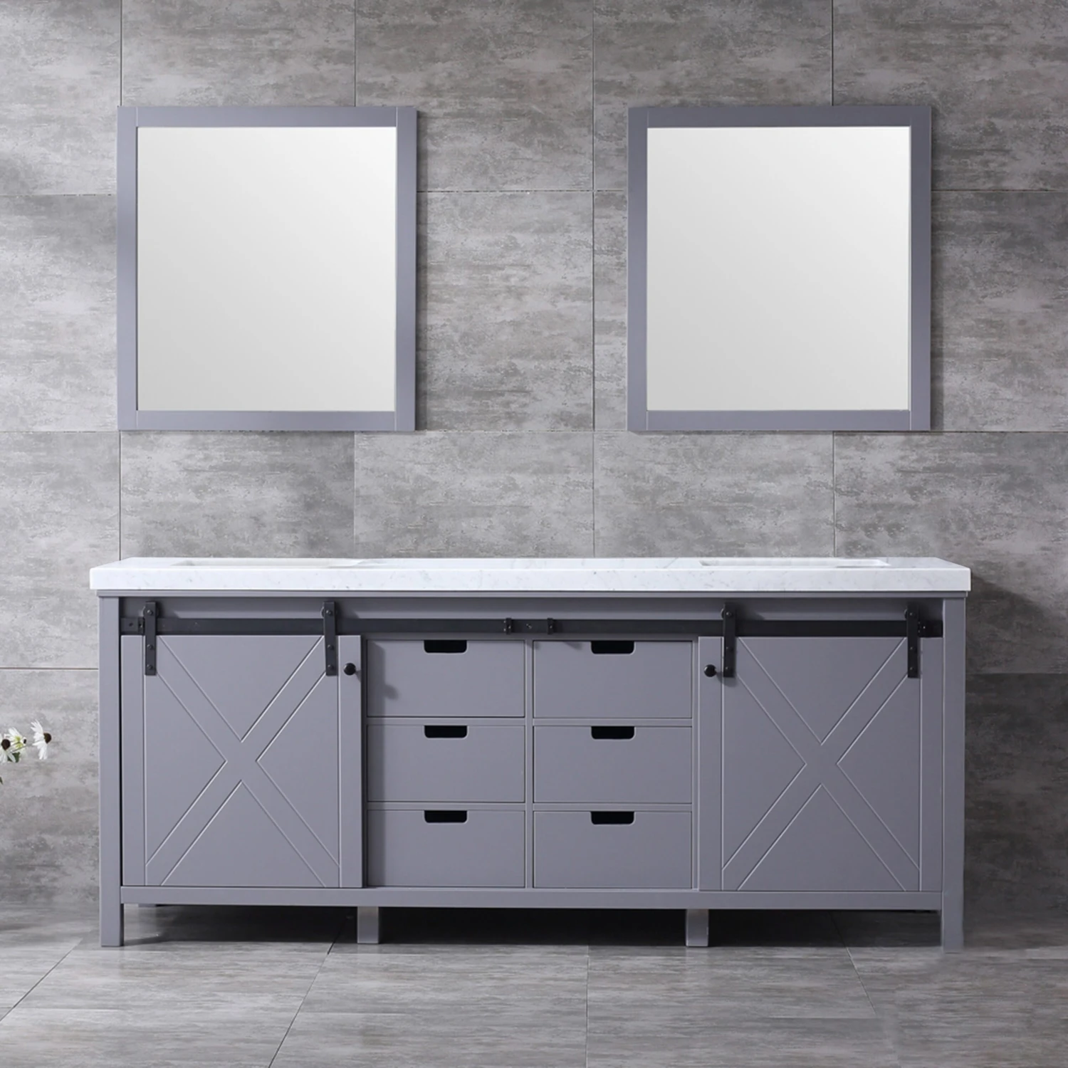 Lexora Marsyas 80" Dark Grey Double Vanity, White Carrara Marble Top, White Square Sinks And 30" Mirrors 4 Lexora Marsyas 80" Dark Grey Double Vanity, White Carrara Marble Top, White Square Sinks And 30" Mirrors - Image 2
