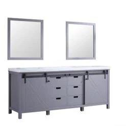 Lexora Marsyas 80" Dark Grey Double Vanity, White Carrara Marble Top, White Square Sinks And 30" Mirrors 28 Lexora Marsyas 80" Dark Grey Double Vanity, White Carrara Marble Top, White Square Sinks And 30" Mirrors -Home And Outdoor LM342280DBBSM30 10
