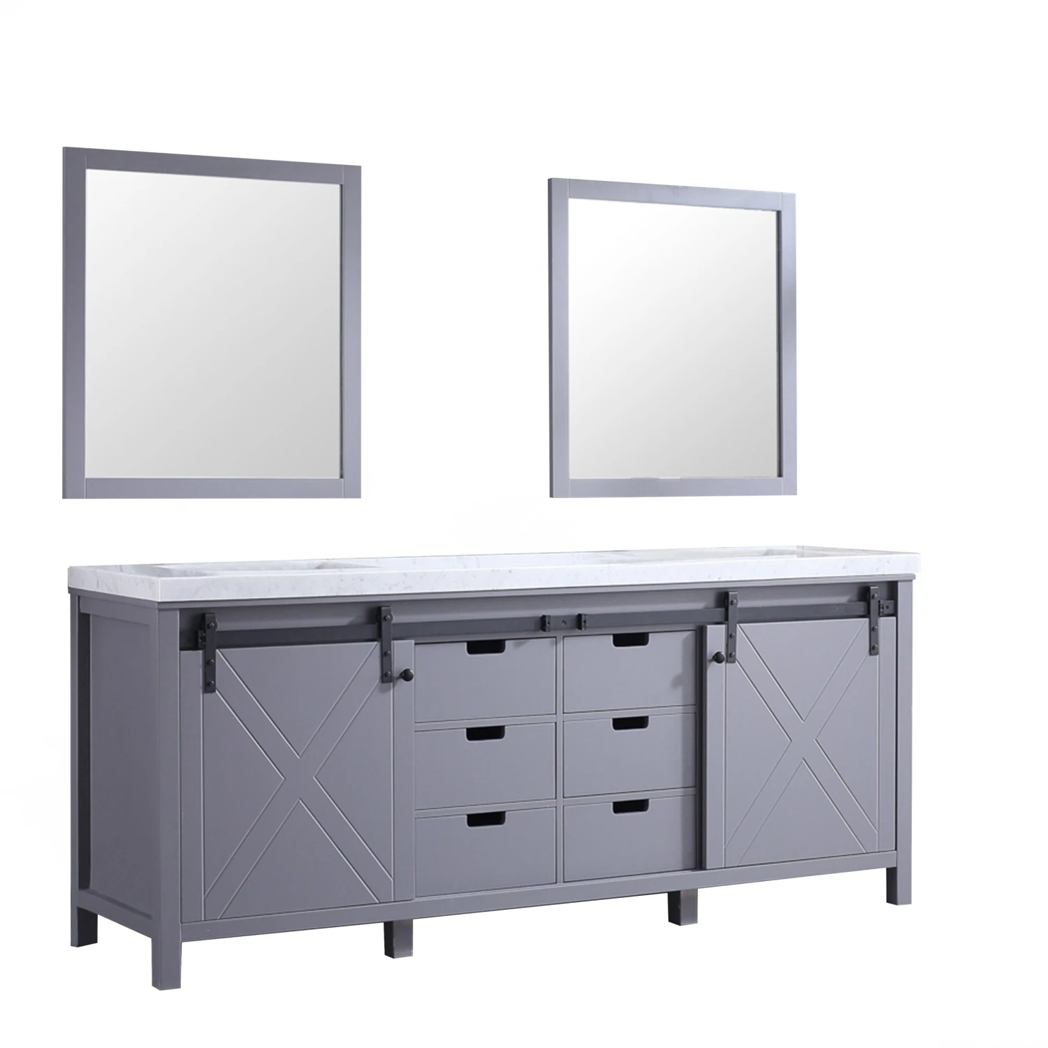 Lexora Marsyas 80" Dark Grey Double Vanity, White Carrara Marble Top, White Square Sinks And 30" Mirrors 12 Lexora Marsyas 80" Dark Grey Double Vanity, White Carrara Marble Top, White Square Sinks And 30" Mirrors - Image 10