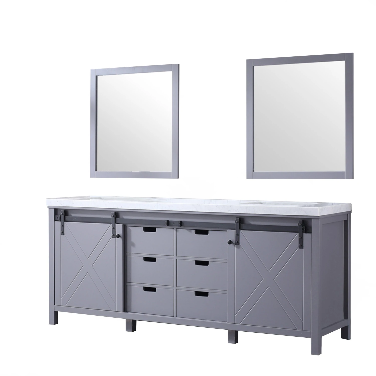 Lexora Marsyas 80" Dark Grey Double Vanity, White Carrara Marble Top, White Square Sinks And 30" Mirrors 13 Lexora Marsyas 80" Dark Grey Double Vanity, White Carrara Marble Top, White Square Sinks And 30" Mirrors - Image 11