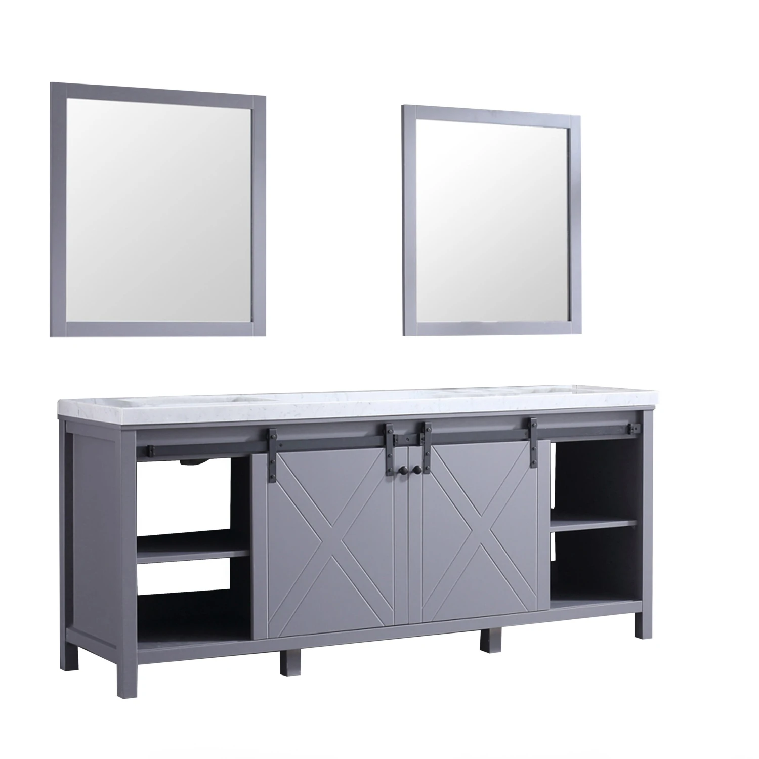 Lexora Marsyas 80" Dark Grey Double Vanity, White Carrara Marble Top, White Square Sinks And 30" Mirrors 14 Lexora Marsyas 80" Dark Grey Double Vanity, White Carrara Marble Top, White Square Sinks And 30" Mirrors - Image 12
