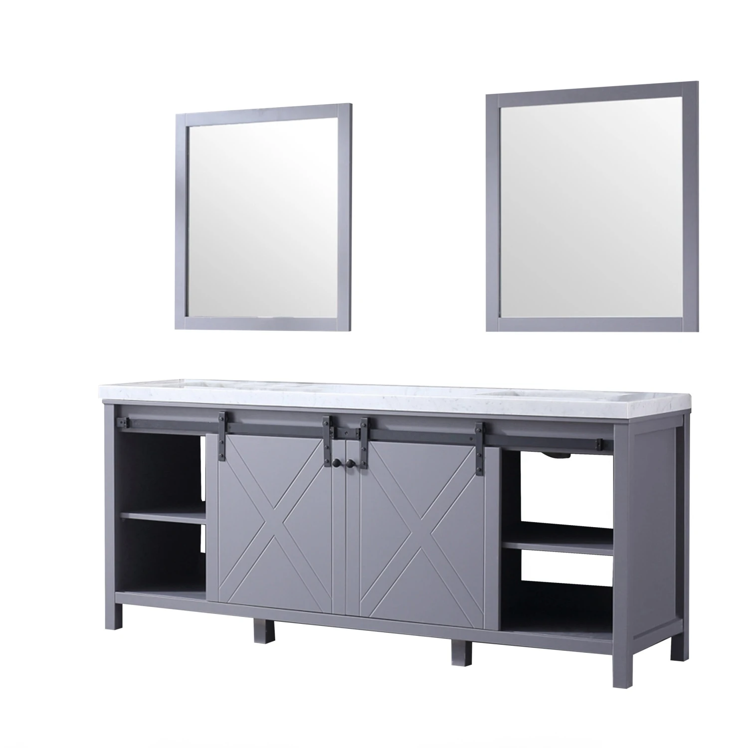 Lexora Marsyas 80" Dark Grey Double Vanity, White Carrara Marble Top, White Square Sinks And 30" Mirrors 15 Lexora Marsyas 80" Dark Grey Double Vanity, White Carrara Marble Top, White Square Sinks And 30" Mirrors - Image 13