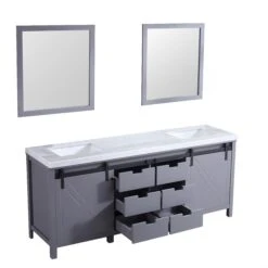 Lexora Marsyas 80" Dark Grey Double Vanity, White Carrara Marble Top, White Square Sinks And 30" Mirrors 32 Lexora Marsyas 80" Dark Grey Double Vanity, White Carrara Marble Top, White Square Sinks And 30" Mirrors -Home And Outdoor LM342280DBBSM30 14