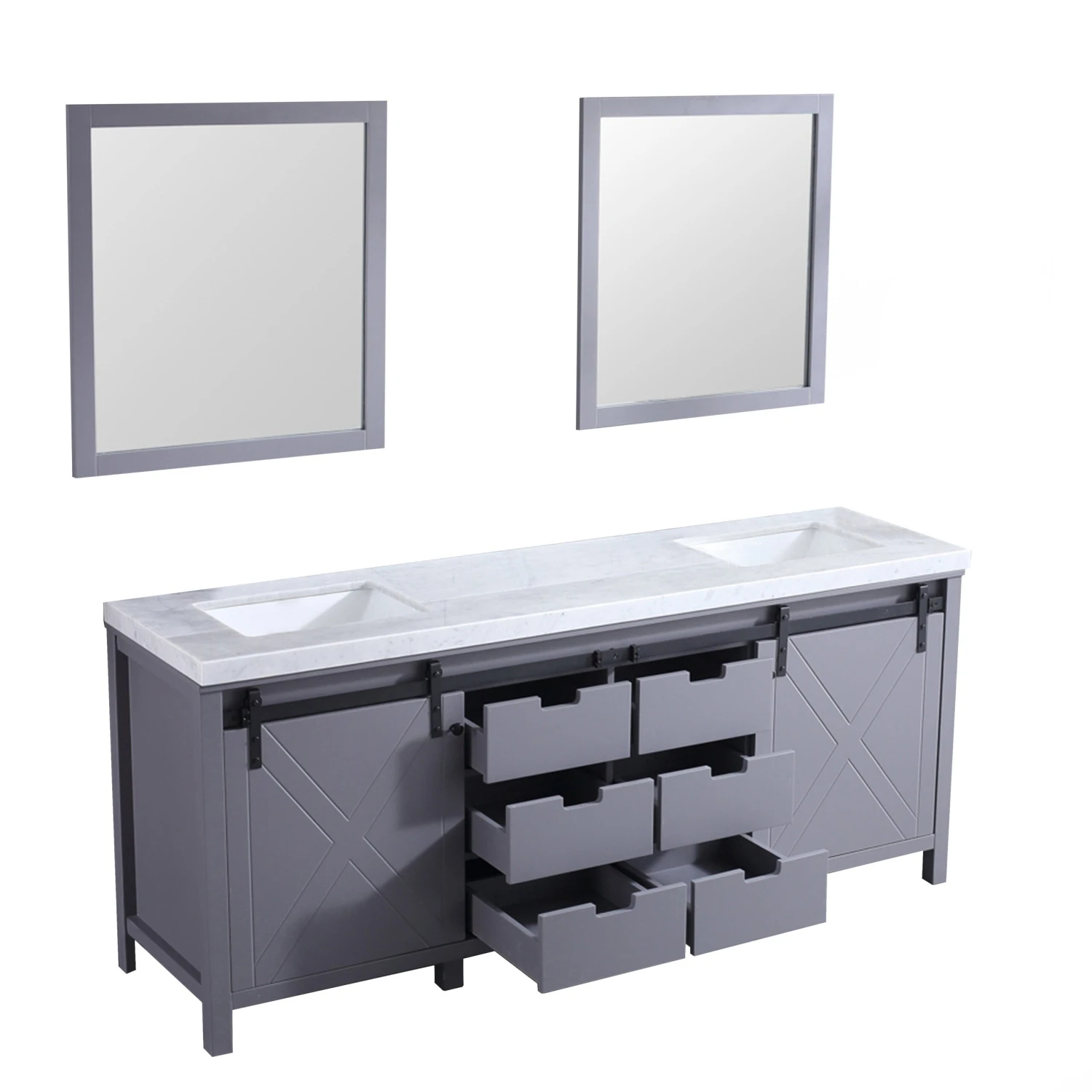 Lexora Marsyas 80" Dark Grey Double Vanity, White Carrara Marble Top, White Square Sinks And 30" Mirrors 16 Lexora Marsyas 80" Dark Grey Double Vanity, White Carrara Marble Top, White Square Sinks And 30" Mirrors - Image 14