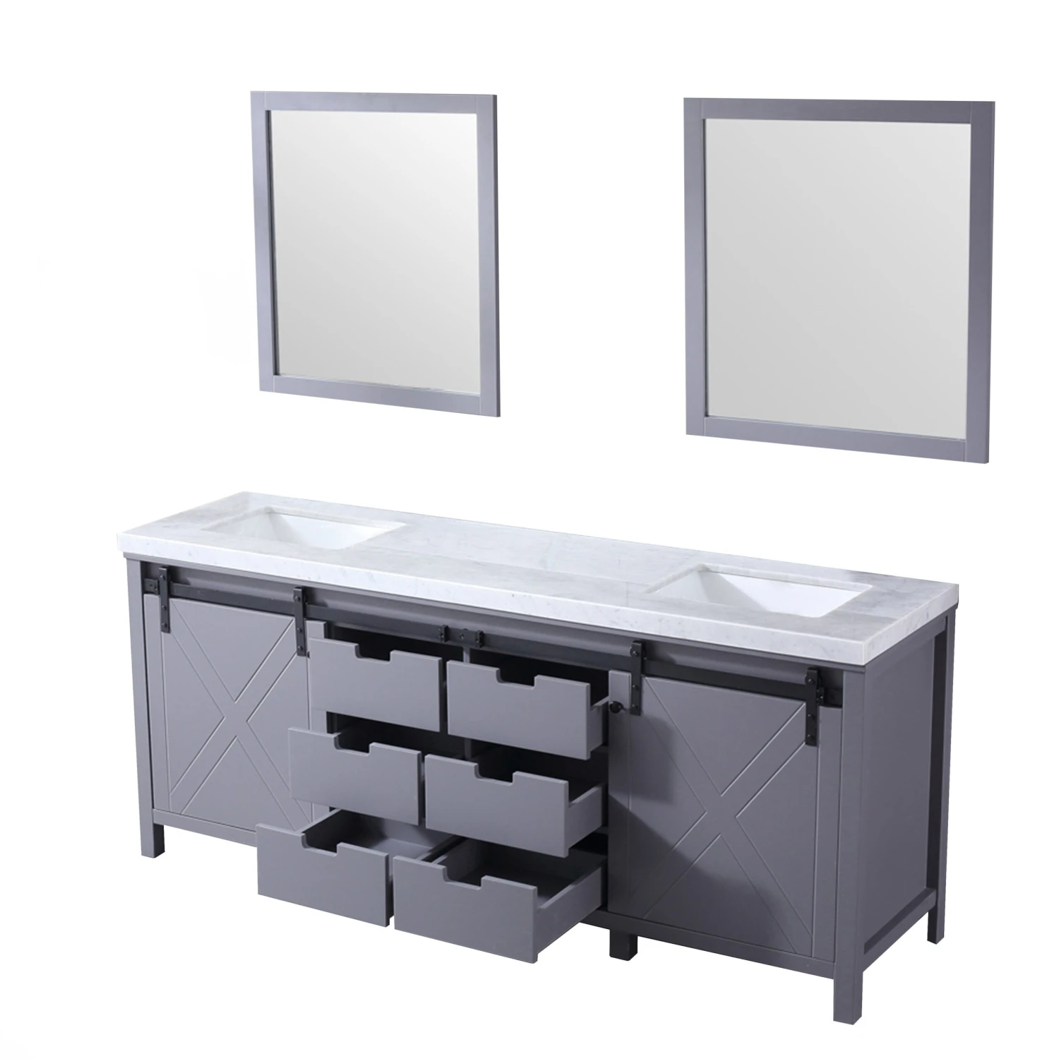 Lexora Marsyas 80" Dark Grey Double Vanity, White Carrara Marble Top, White Square Sinks And 30" Mirrors 17 Lexora Marsyas 80" Dark Grey Double Vanity, White Carrara Marble Top, White Square Sinks And 30" Mirrors - Image 15