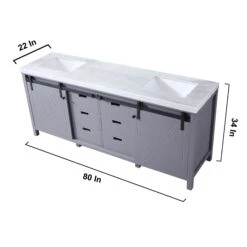 Lexora Marsyas 80" Dark Grey Double Vanity, White Carrara Marble Top, White Square Sinks And 30" Mirrors 35 Lexora Marsyas 80" Dark Grey Double Vanity, White Carrara Marble Top, White Square Sinks And 30" Mirrors -Home And Outdoor LM342280DBBSM30 17