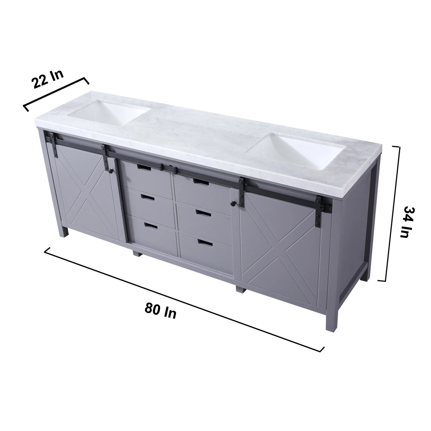 Lexora Marsyas 80" Dark Grey Double Vanity, White Carrara Marble Top, White Square Sinks And 30" Mirrors 19 Lexora Marsyas 80" Dark Grey Double Vanity, White Carrara Marble Top, White Square Sinks And 30" Mirrors - Image 17