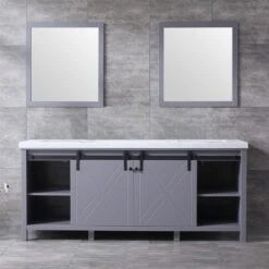 Lexora Marsyas 80" Dark Grey Double Vanity, White Carrara Marble Top, White Square Sinks And 30" Mirrors 21 Lexora Marsyas 80" Dark Grey Double Vanity, White Carrara Marble Top, White Square Sinks And 30" Mirrors -Home And Outdoor LM342280DBBSM30 2