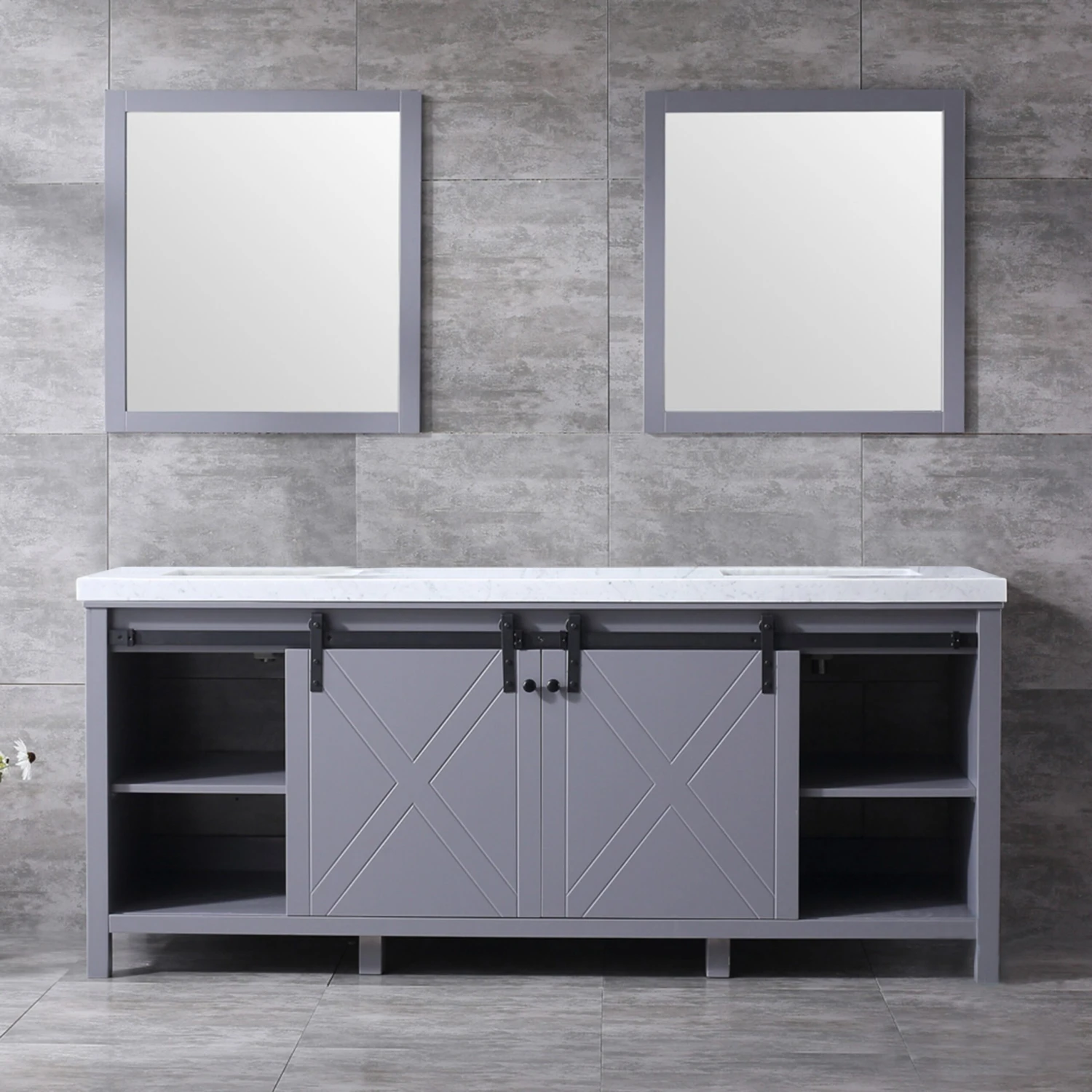 Lexora Marsyas 80" Dark Grey Double Vanity, White Carrara Marble Top, White Square Sinks And 30" Mirrors 5 Lexora Marsyas 80" Dark Grey Double Vanity, White Carrara Marble Top, White Square Sinks And 30" Mirrors - Image 3